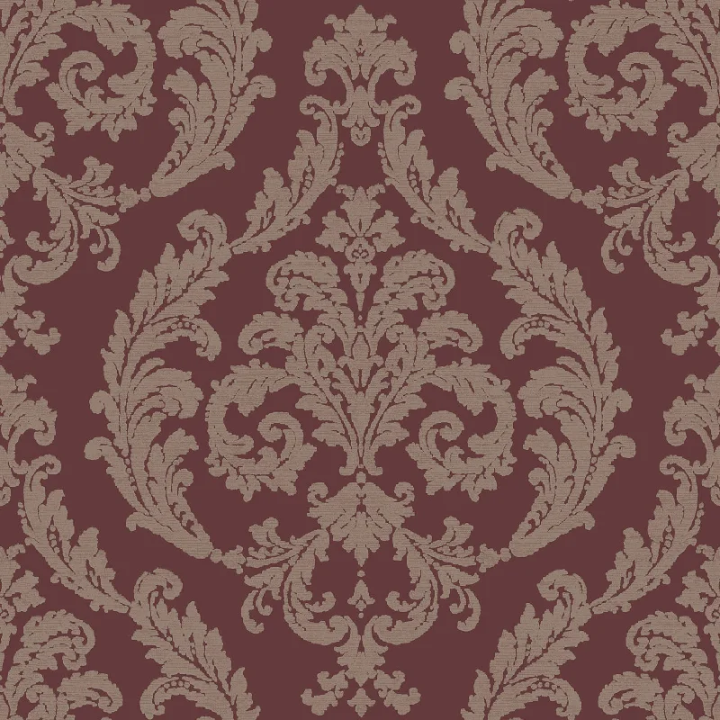 Affordable wallpaper with floral-Traditional Damask Maroon Wallpaper from the Palazzo Collection