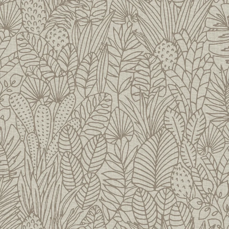 Lightweight wallpaper for ceilings-Tropical Leaves Sketch Peel & Stick Wallpaper in Taupe