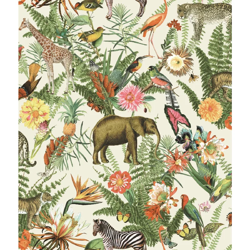 Best wallpaper for purple hues-Tropical Zoo Peel & Stick Wallpaper in Green