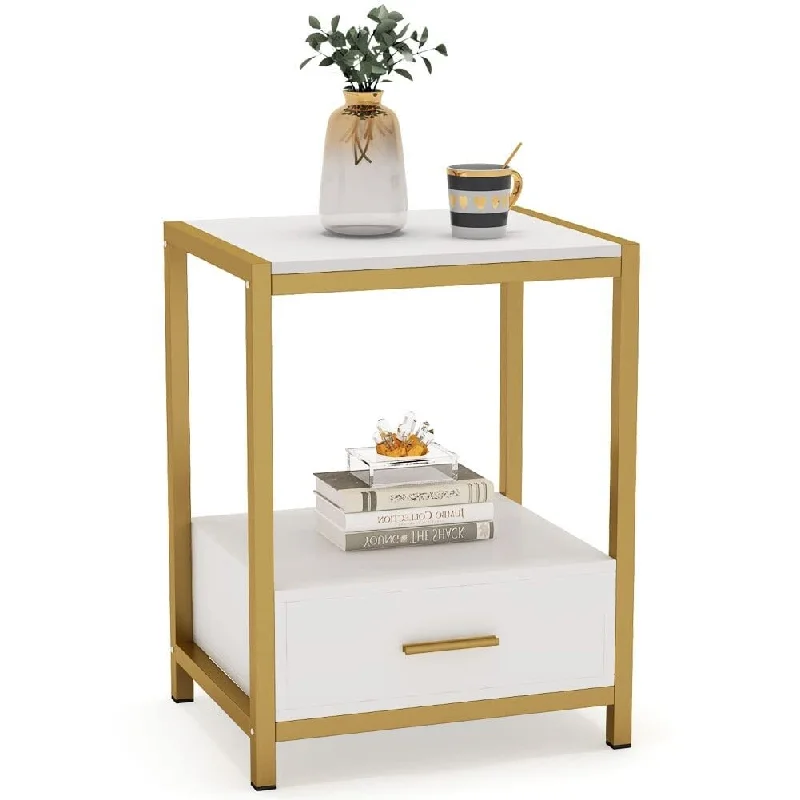 Rustic bedding designs-25 inch Tall Gold Nightstands with Drawers and Storage Shelf, Modern Bedside Table End Table Side Table for Bedroom, Living Room