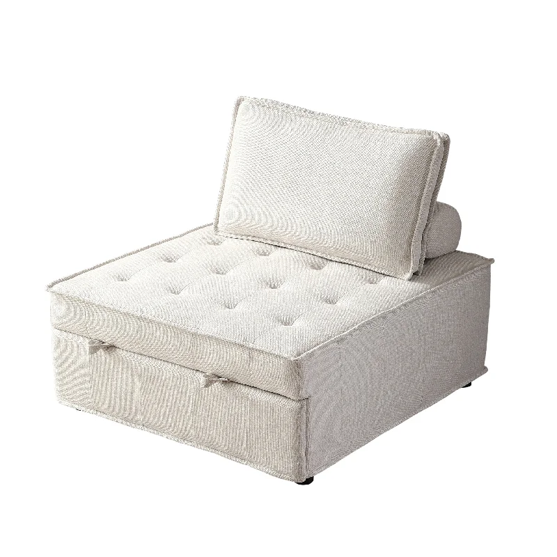 Coastal bedding designs-Beige 39" Single Ottoman Pull-Out Sofa Bed with Adjustable Backrest