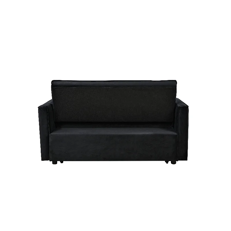 Best budget bed sheets-Black Modern 55.12" 3-in-1 Flannel Loveseat Sofa Bed with Storage Space