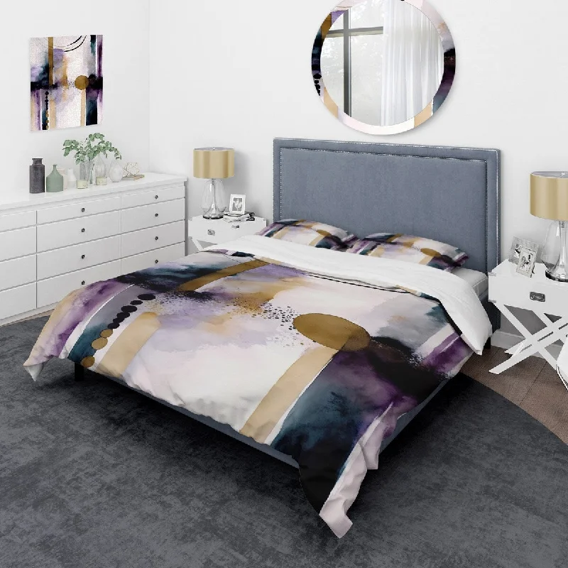 Best hybrid bed frames-Designart "Abstract Geode Geometric Purple And Gold II" Purple Modern - Bedding Set With Shams