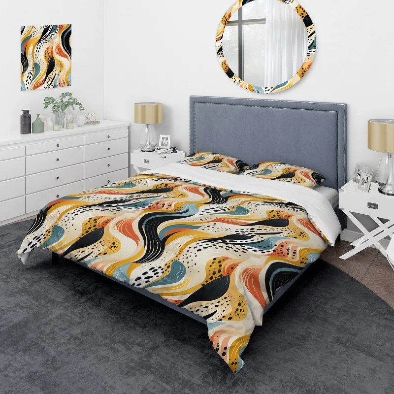 Cooling sheets for night sweats-Designart "Beige And Orange Urban Abstract Safari I" Yellow modern bedding covert set with 2 shams