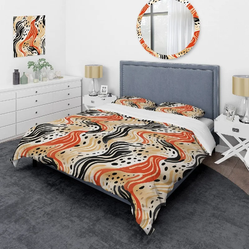 Silk bed linens-Designart "Beige And Orange Urban Abstract Safari " Orange modern bedding set with shams