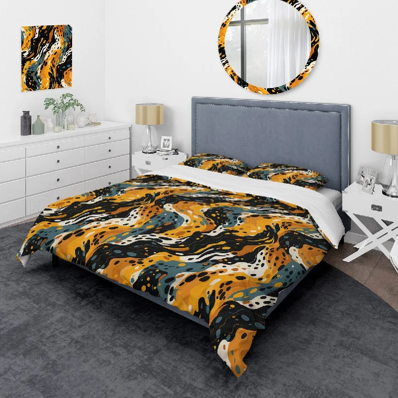 How to declutter bedroom drawers-Designart "Black And Yellow Leopard Opulen V" Black modern bedding covert set with 2 shams