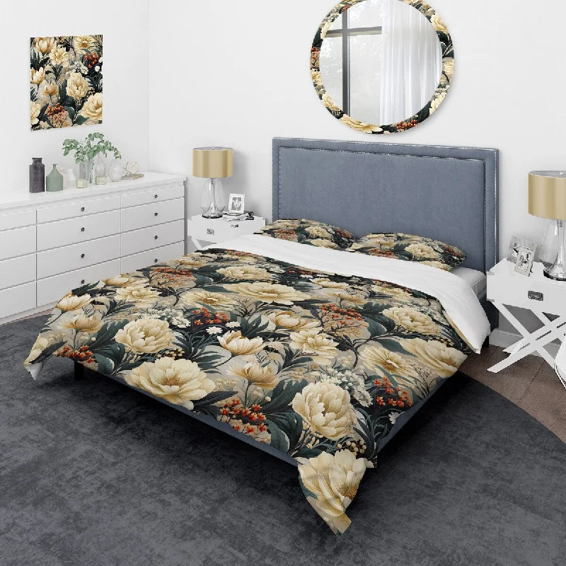 Best firm bed toppers-Designart "Coastal Retreat" Beige Floral Bedding Cover Set With 2 Shams