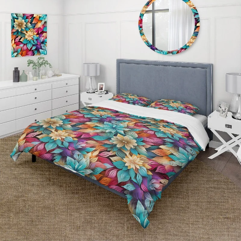 Farmhouse bed linens-Designart "Eclectic Mandala Boho Pattern I" Paisley; Floral bedding covert set with 2 shams