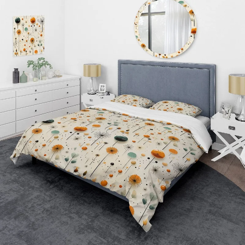 How to arrange bedroom decor-Designart "Mcm Graphic Artistry III" Beige Modern Bedding Cover Set With 2 Shams