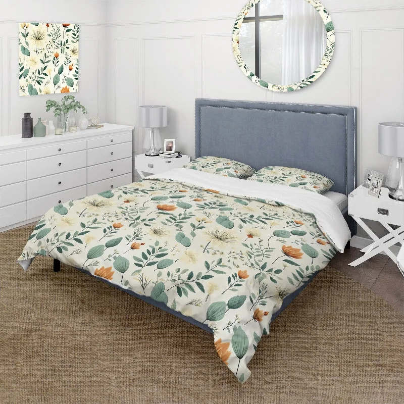 Scandinavian bed sheets-Designart "Minimalist Botanicals" Floral Bedding Cover Set With 2 Shams