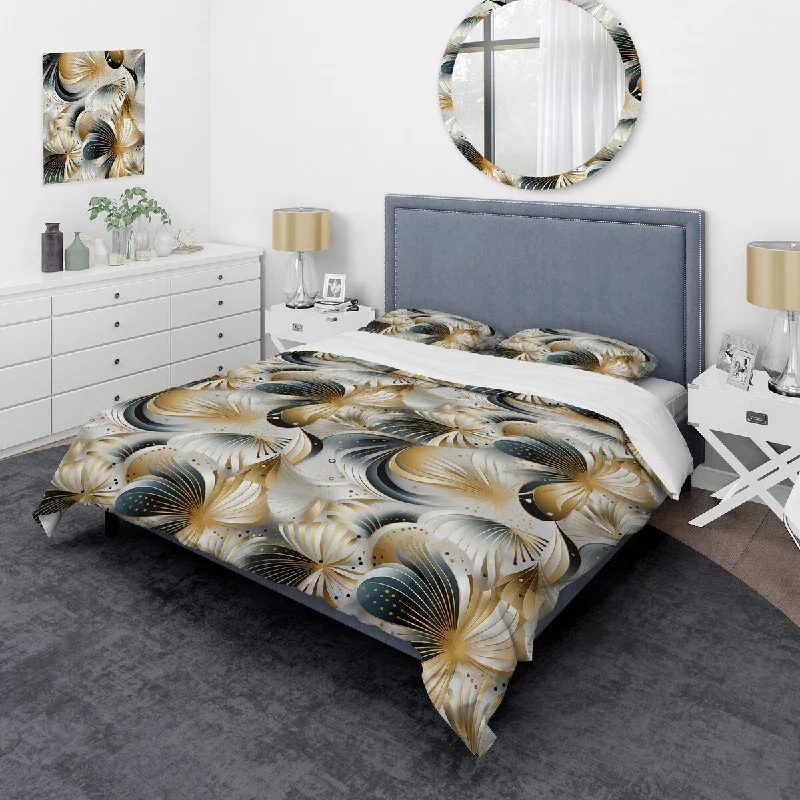 Kids bedroom storage solutions-Designart "Popart Geometric Glam" Gold Glam Bedding Cover Set With 2 Shams