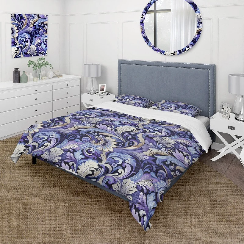 Bedroom shelf decor ideas-Designart "Purple Lavender Persian Paisleys III" paisley Bedding Cover Set With 2 Shams