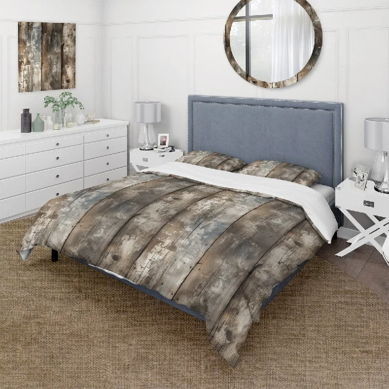 How to style bedroom rugs-Designart "Rustic Farmhouse Wooden Planks" Abstract Bedding Cover Set With 2 Shams