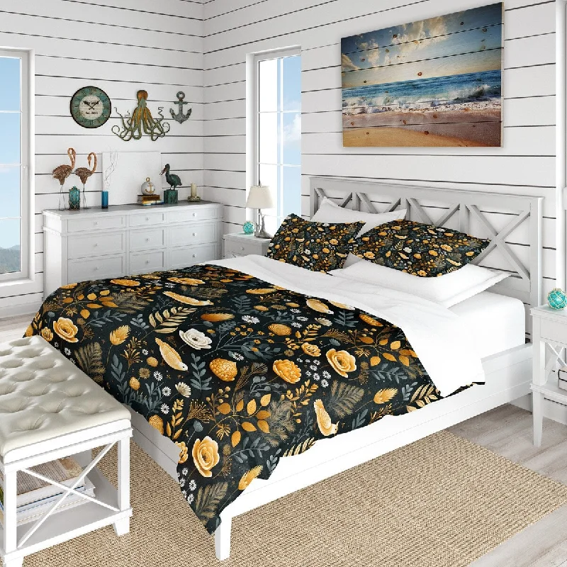 How to style bedroom rugs-Designart "Rustic Woodland Whimsy Flowrs" Floral Bedding Set With Shams