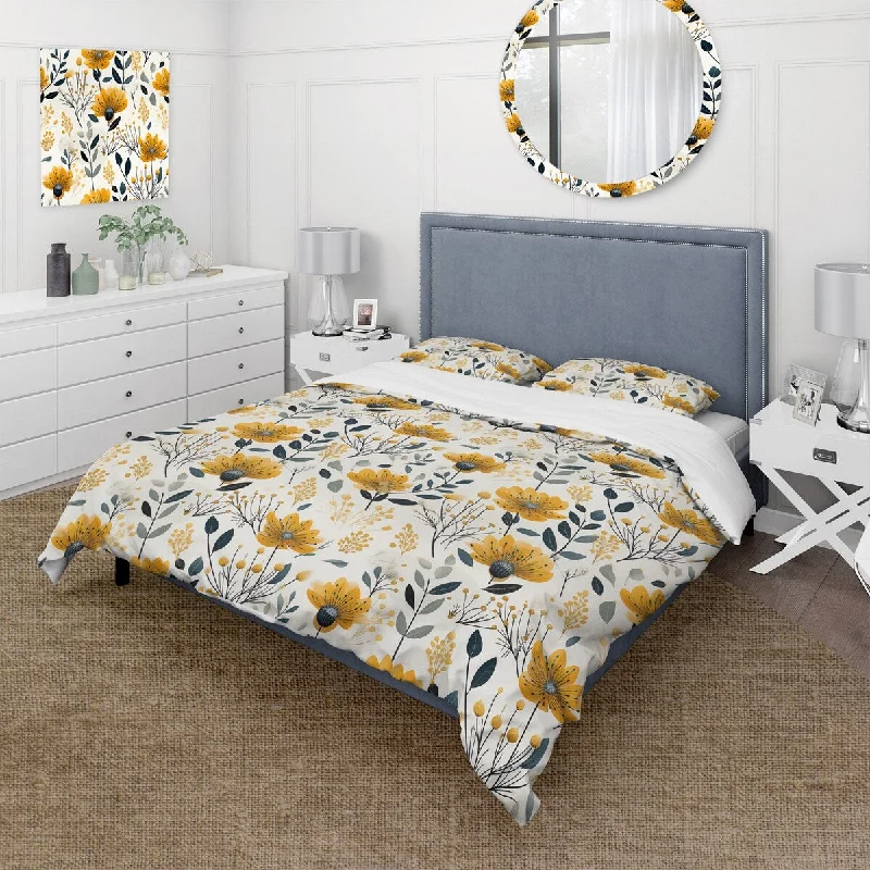 Modern bed pillows-Designart "Scandinavian Charm Floral Pattern" Cottage Bedding Set With Shams