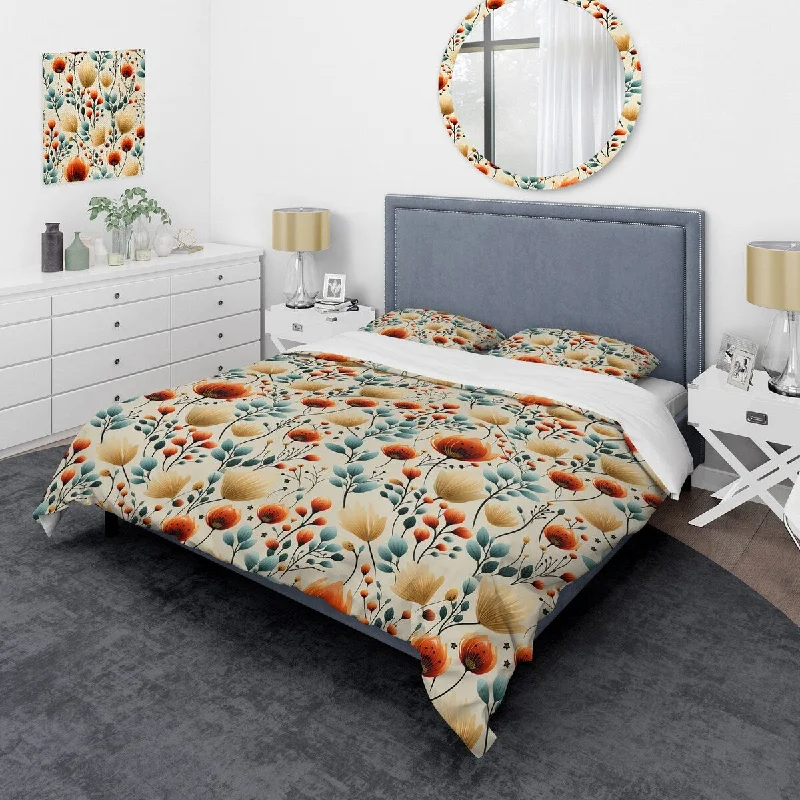 How to style bedroom shelves-Designart "Scandinavian Charm Floral Pattern I" Cottage Bedding Cover Set With 2 Shams