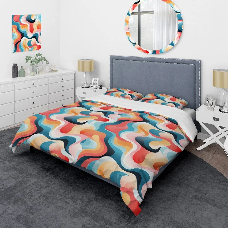 How to pick bedroom decor-Designart "Soft Multicolor Abstract Neutrality Wave I" Modern Bed Cover Set With 2 Shams