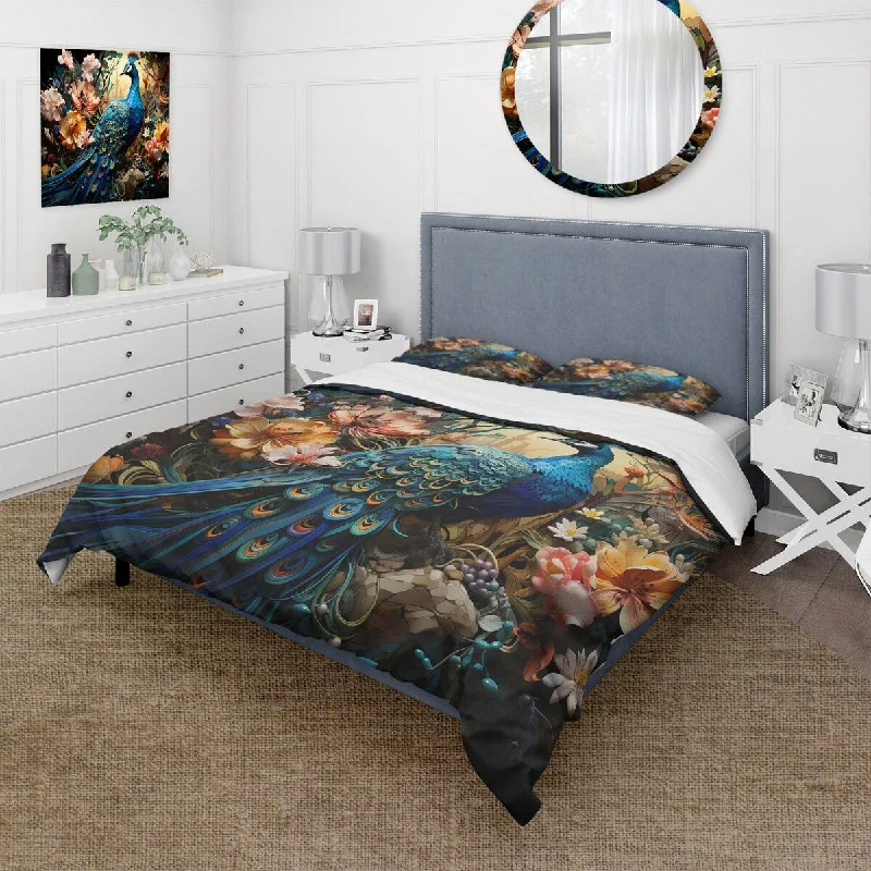 Breathable bed sheets-Designart "Teal Peacock Parade I" Teal Children's Art - Bedding Set With Shams