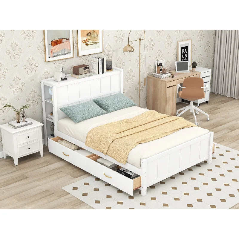 Best adjustable bed sheets-Full Size Platform Bed Frame with 4 Drawers and Storage Shelves, Gray