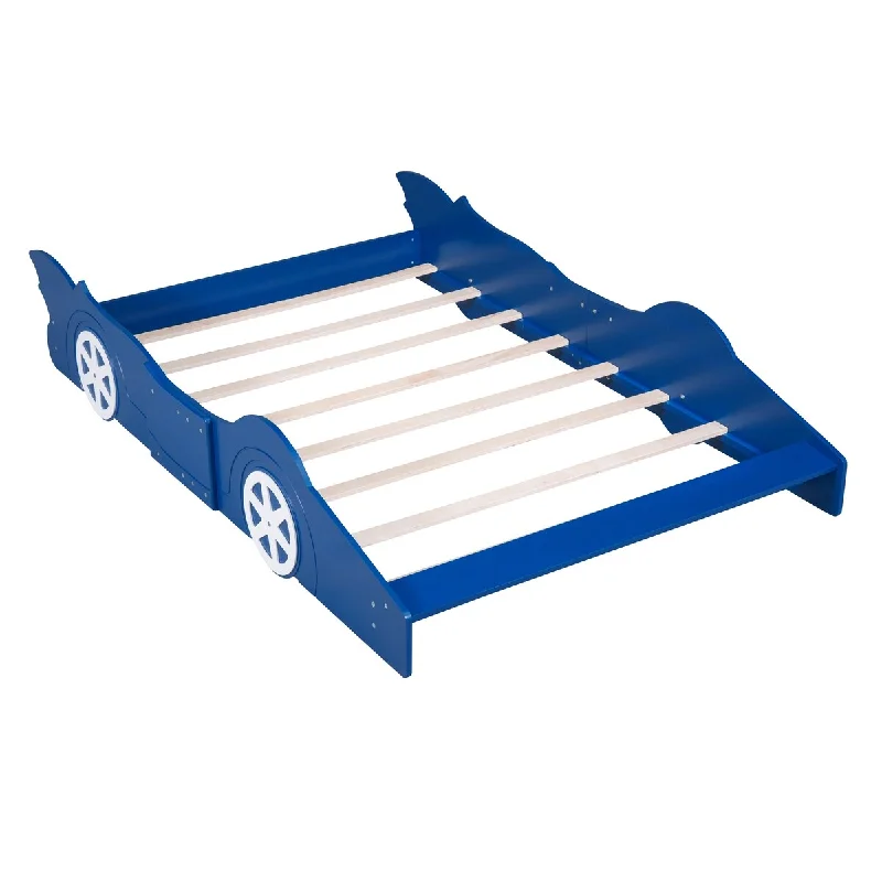 How to repair bed legs-Full Size Race Car-Shaped Platform Floor Bed Frame with Wheels, Blue