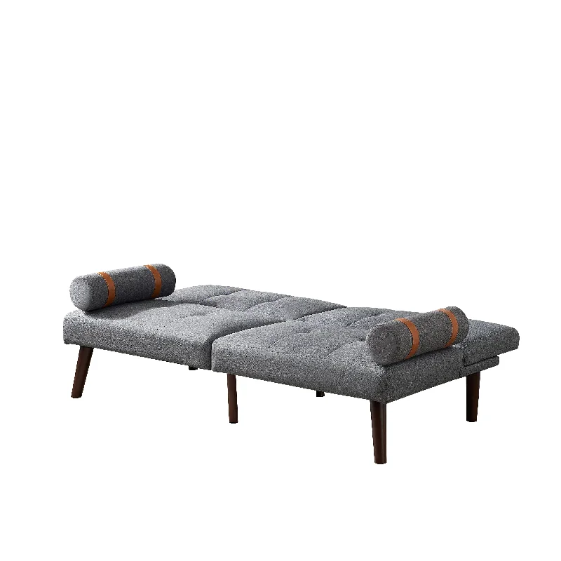 Bedroom storage solutions-Grey 65.7" Linen Futon Sofa Bed with Adjustable Backrest