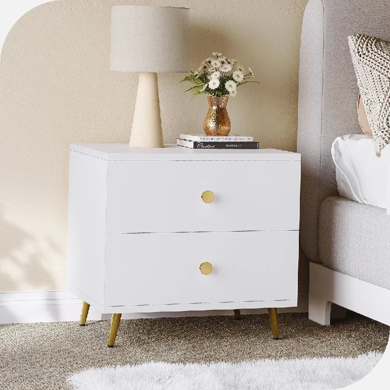 Rustic bed frame designs-Holton Wood Nightstand with 2 Drawers Bedside Bed Table Cabinet White