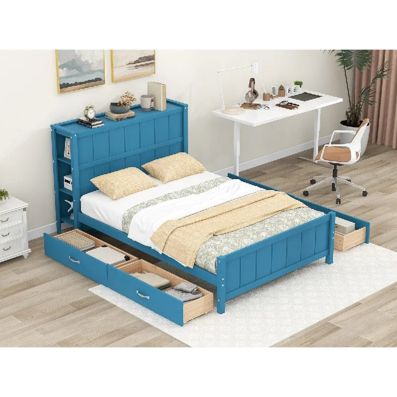 Silk sheets for comfort-Low-Profile Grounded Frame Bed with Storage Shelves Headboard