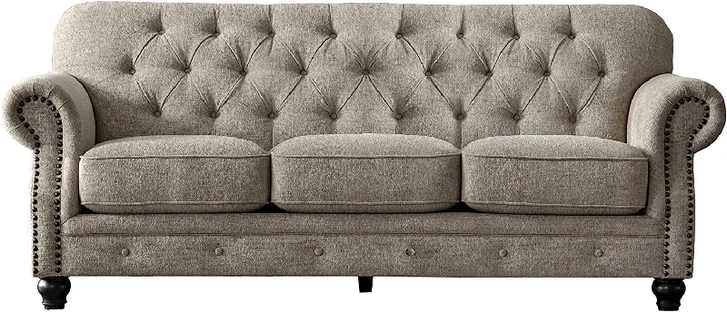 Best soft bed frames-Mid-Century Chesterfield Chenille Tufted Sofa with Scroll Arms for Living Room Bedroom, Couch