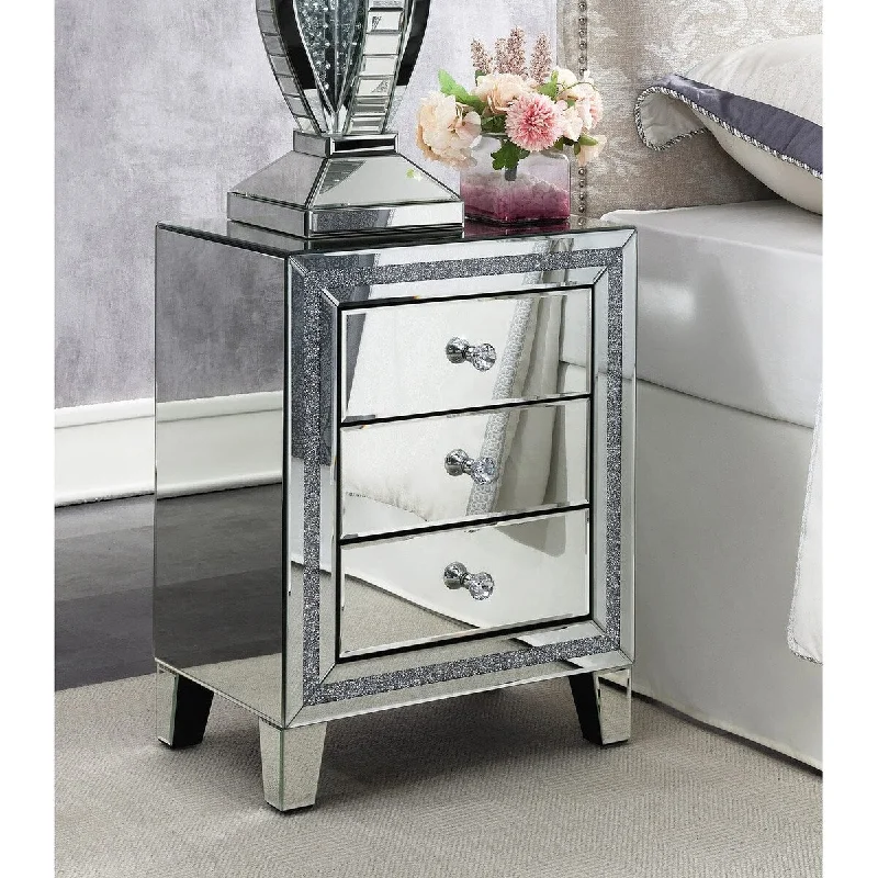 How to style bedroom curtains-Mirrored Nightstand with 3-Drawers, Black Legs, End Table for Bedroom Living Room from Mireo Furniture