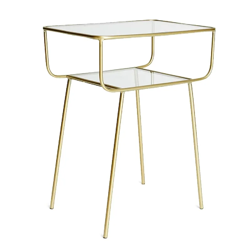 DIY bed linen storage-Nightstand Bedside Table Top 2 Tempered Glass Tiers, Side Table Small End Table Metal Gold for Living Room Balcony