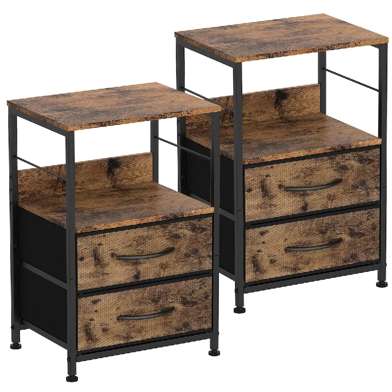 Kids bedroom lighting ideas-Nightstand for Bedroom Set of 2 Bedside Table with Drawers and Open Shelf Square End Table with Storage Industrial Side Table