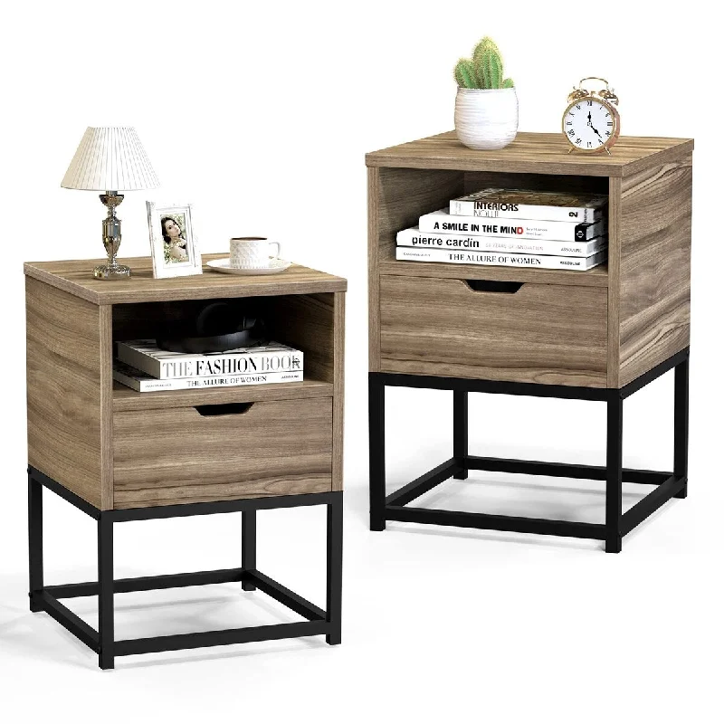 How to sanitize bedroom rugs-Nightstand Set of 2, Modern NightStands with Drawer& Shelf, Bedside Table End Table for Bedroom Living Room Office