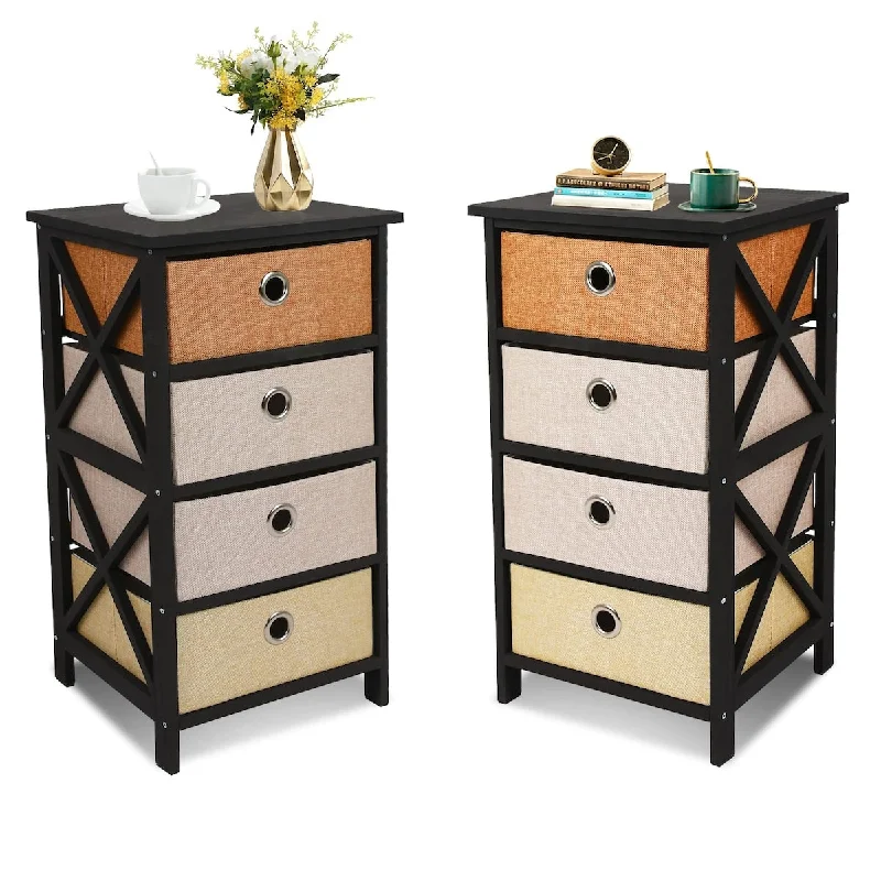 DIY bed storage solutions-Nightstand with 3 Fabric Drawers, Wood Nightstand Side Tables for Bedroom Small Place Nursery Closet, Sturdy and Stable Bedroom