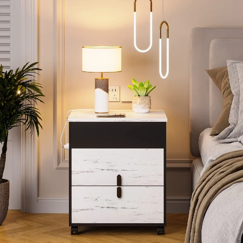 How to sanitize bedroom furniture-Nightstand with Charging Station, Modern Bedside Table/End Table with Liftable Computer Board, 4 Universal Wheel