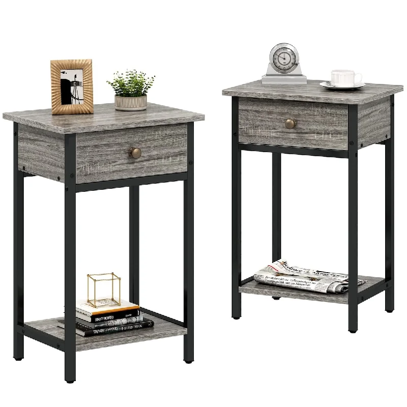 Best adjustable bed linens-Nightstands Set of 2, Nightstand End Table Sofa Side Table with Drawer, Bed Side Table with Storage,