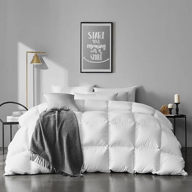 Boho bedding decor-Queen Feather Down Comforter, Ultra Soft All Seasons Organic Cotton Feather Down Duvet Insert Medium Warm Quilted Bed Comforter