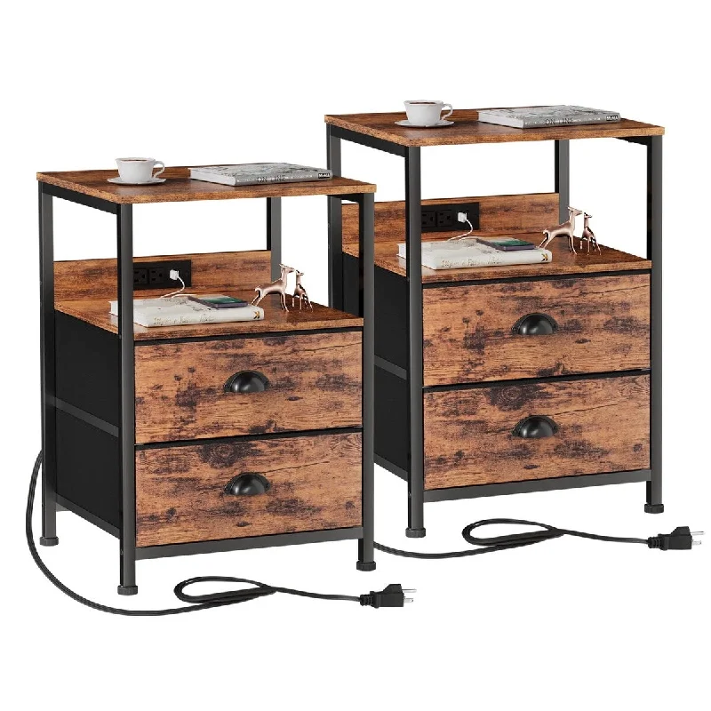 How to build canopy beds-Set of 2 Nightstands, End Table with Charging Station, Bedside Tables with 2 Fabric Drawers, Night Stands with USB Ports