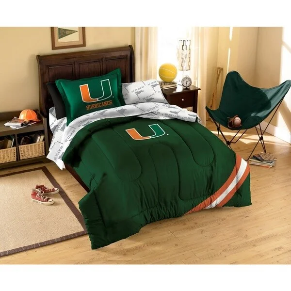 Best soft bed toppers-The Northwest Company University of Miami Hurricanes 7-piece Bed in a Bag Set