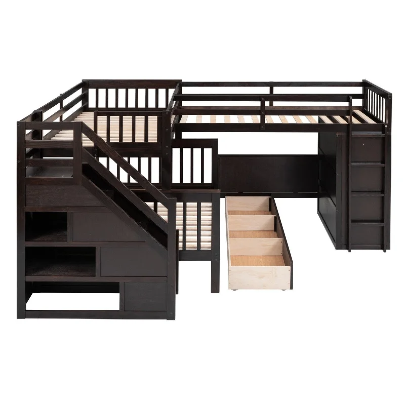 Best cooling bed toppers-Triple Bunk Beds Twin Over Full L-Shaped Bunk Storage Bed, Black