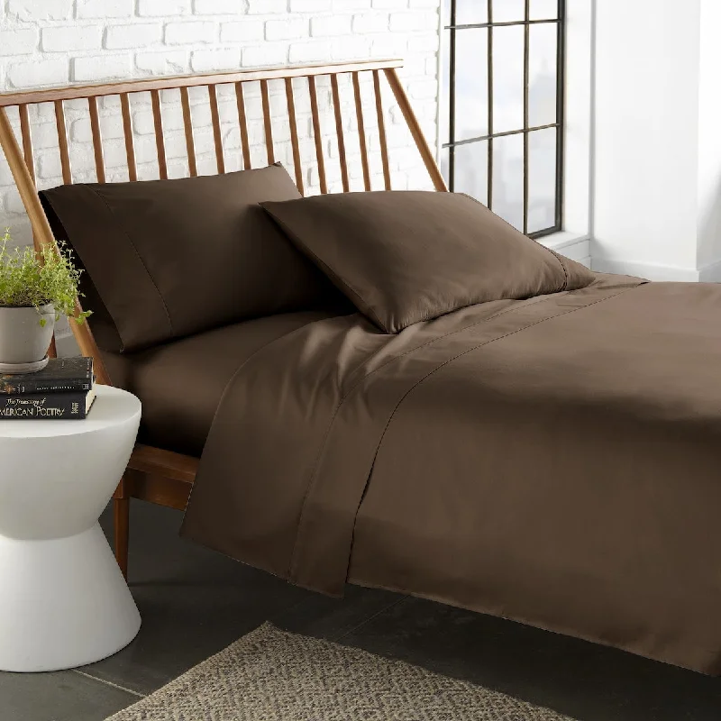 Affordable bed covers-Veratex 800 Thread Count Cotton Bed Sheet Set Espresso Chocolate