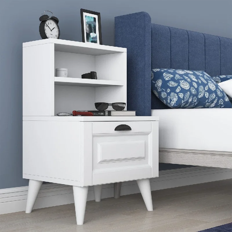 How to make trundle beds-White Nightstand, Unique Stylish Design, 29.2 in Height, 17.7 in Width, Modern Night Stand with Drawer for Bedroom