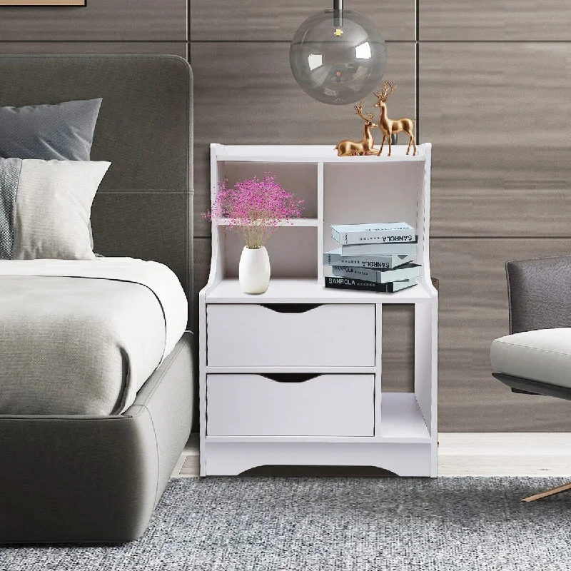 Affordable bed rugs-White Nightstand with 2 Drawers, Modern Storage Bedside Table End Table Sofa Side Stand Cabinet for Bedroom Living Room Office