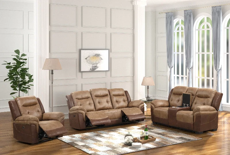 Sofa chic minimalist charm-3 Piece Living Room Set: Power Reclining Sofa, Power Reclining Chair, Stationary Loveseat