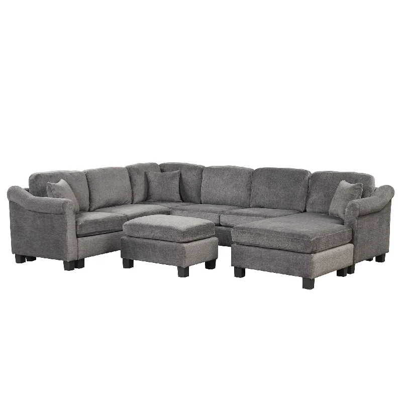 Sofa comfy cushioned seats-4 Pieces Sectional Sofa With Ottoman With Right Side Chaise