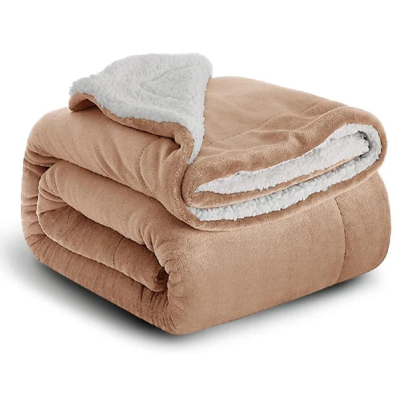 hand-knit merino throw blanket-400 Gsm Twins Sherpa Fleece Blanket Reversible Camel