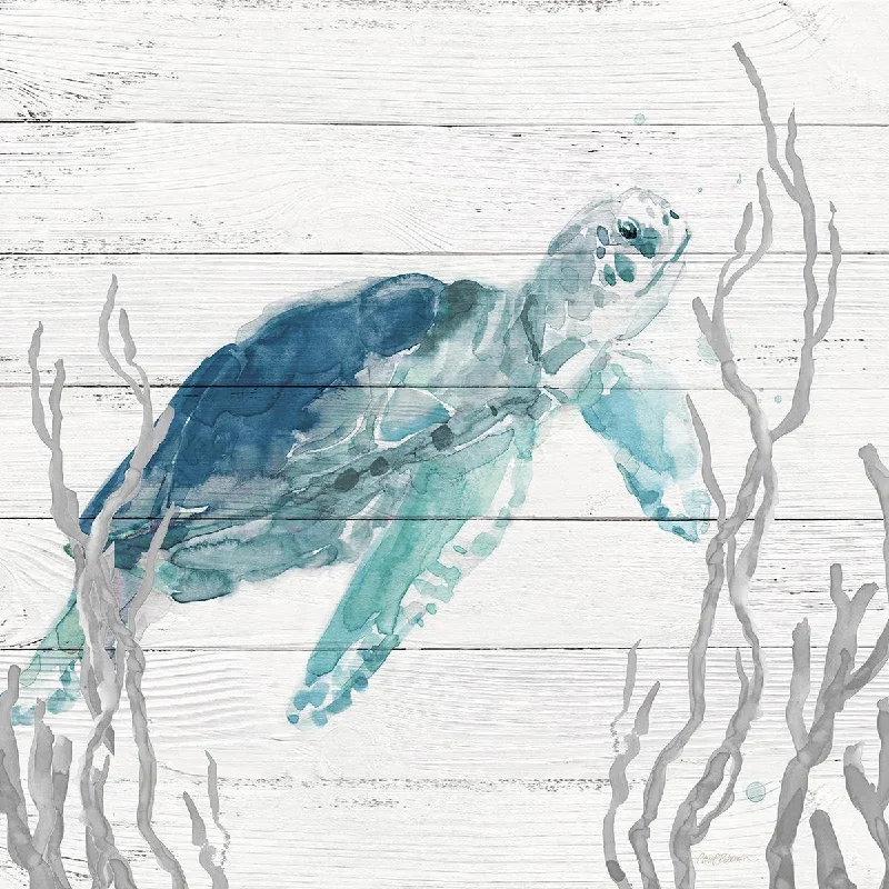 DIY wall decor with recycled materials -Wall Decor for farm areas-Aqua Turtle I By Carol Robinson (Framed) - Light Blue