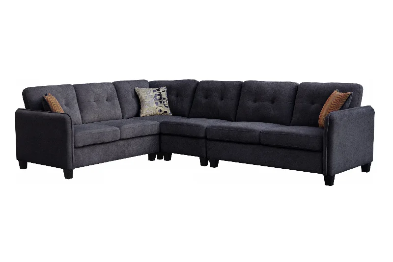 Sofa with flared backrest-Archie - Velvet 6 Seater Sectional Sofa - Black