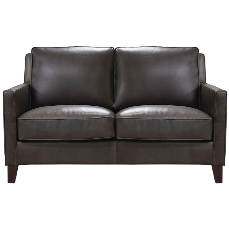 Sofa with reclining seat-Ashby - Waxy Pull Up Leather Loveseat - Dark Granite