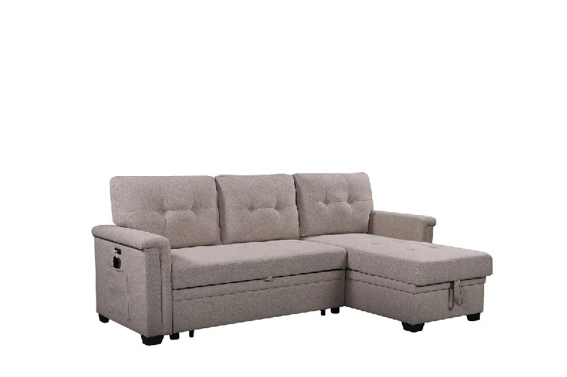 Sofa comfy deep cushions-Ashlyn - Reversible Sleeper Sectional Sofa With Storage Chaise, USB Charging Ports And Pocket