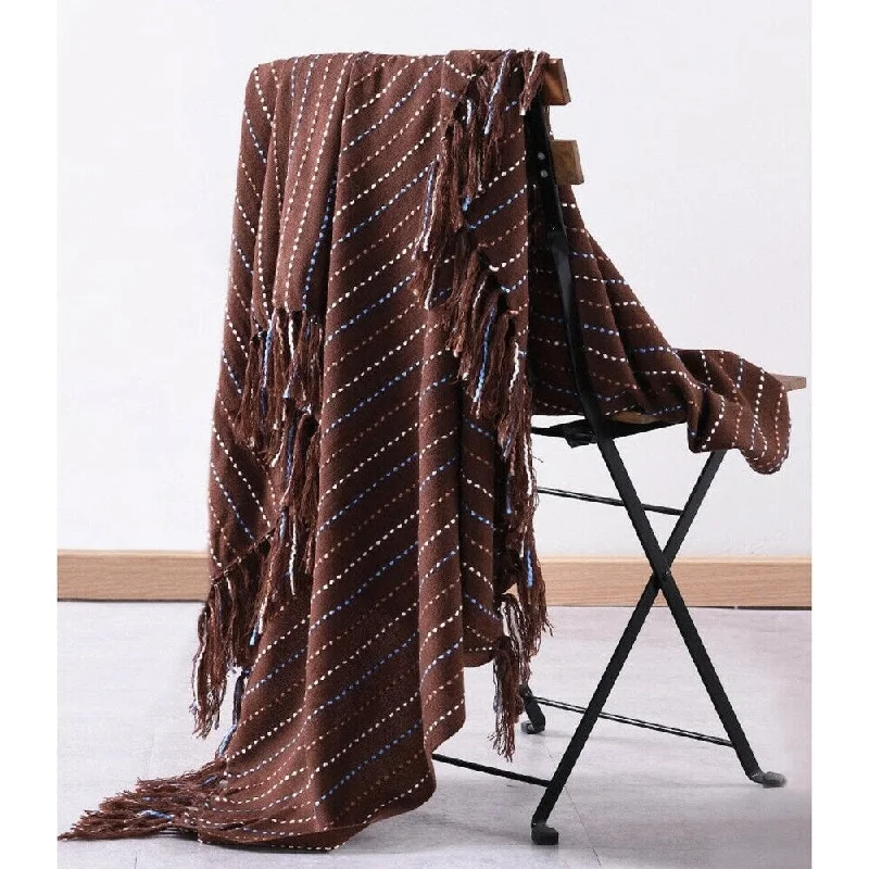 cozy knit merino throw blanket-Brown Striped Throw Blanket 51" x 63" (Brown #4)